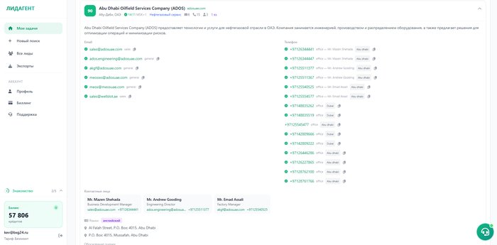 Интерфейс лидагент.рф